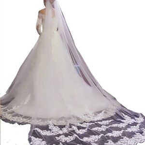 MisShow Ivory Lace Edge Cathedral Length Wedding Bridal Veil with Comb