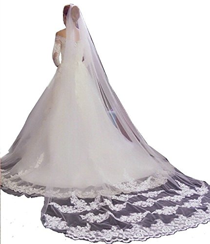 MisShow Ivory Lace Edge Cathedral Length Wedding Bridal Veil with Comb