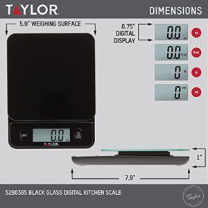 Taylor Glass Top Food Scale with Touch Control Buttons, 11 lb Capacity, Black