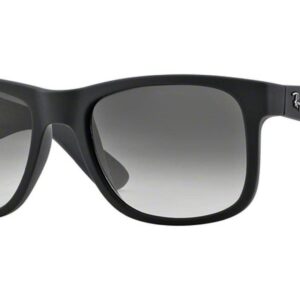 Ray Ban RB4165 Justin Rectangular Sunglasses, Rubber Black/Gradient Grey, 55 mm