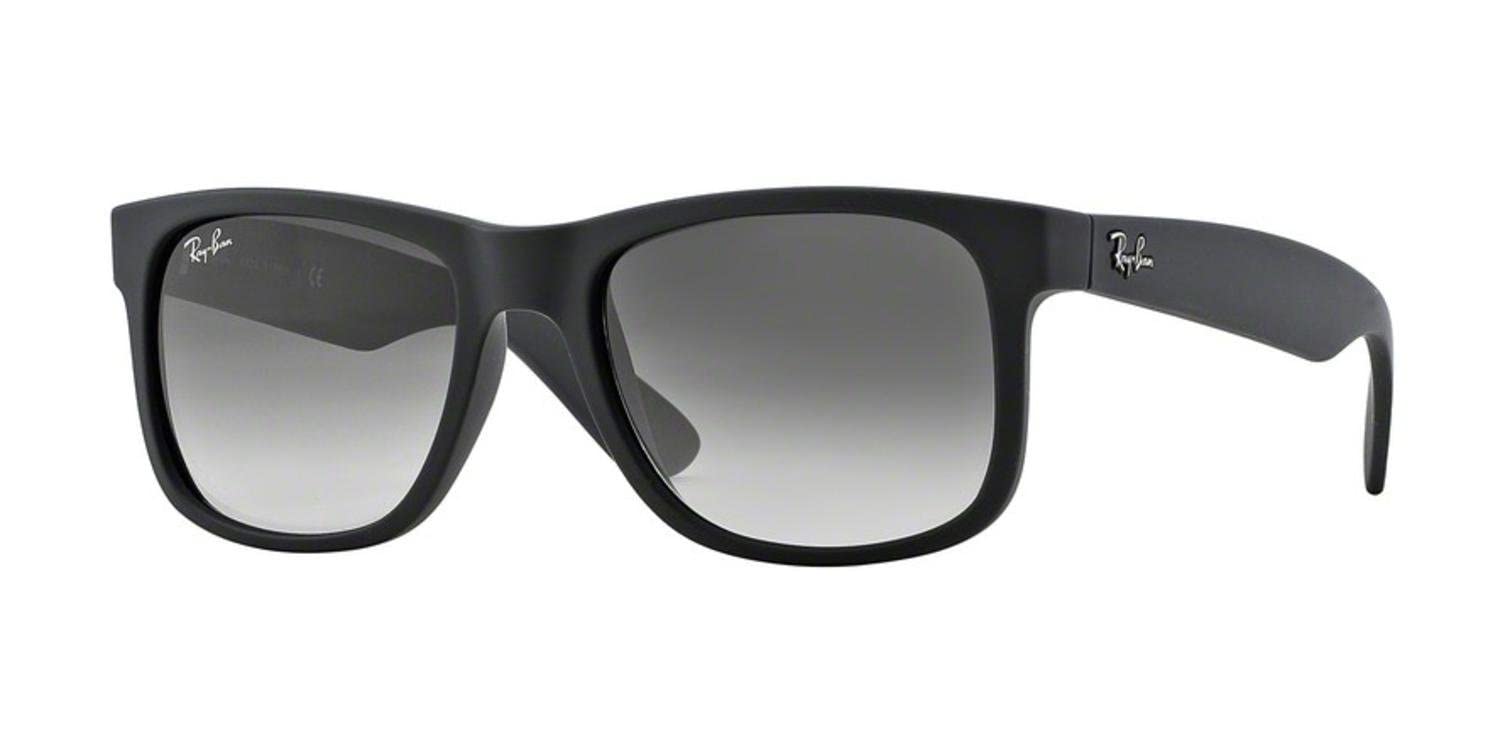 Ray Ban RB4165 Justin Rectangular Sunglasses, Rubber Black/Gradient Grey, 55 mm