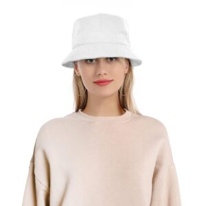 Men Women Unisex Cotton Bucket Hat 100% Cotton Packable for Travel Fishing Hunting Summer Camp (L/XL, White)