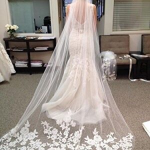 MisShow Ivory Lace Edge Cathedral Length Wedding Bridal Veil with Comb