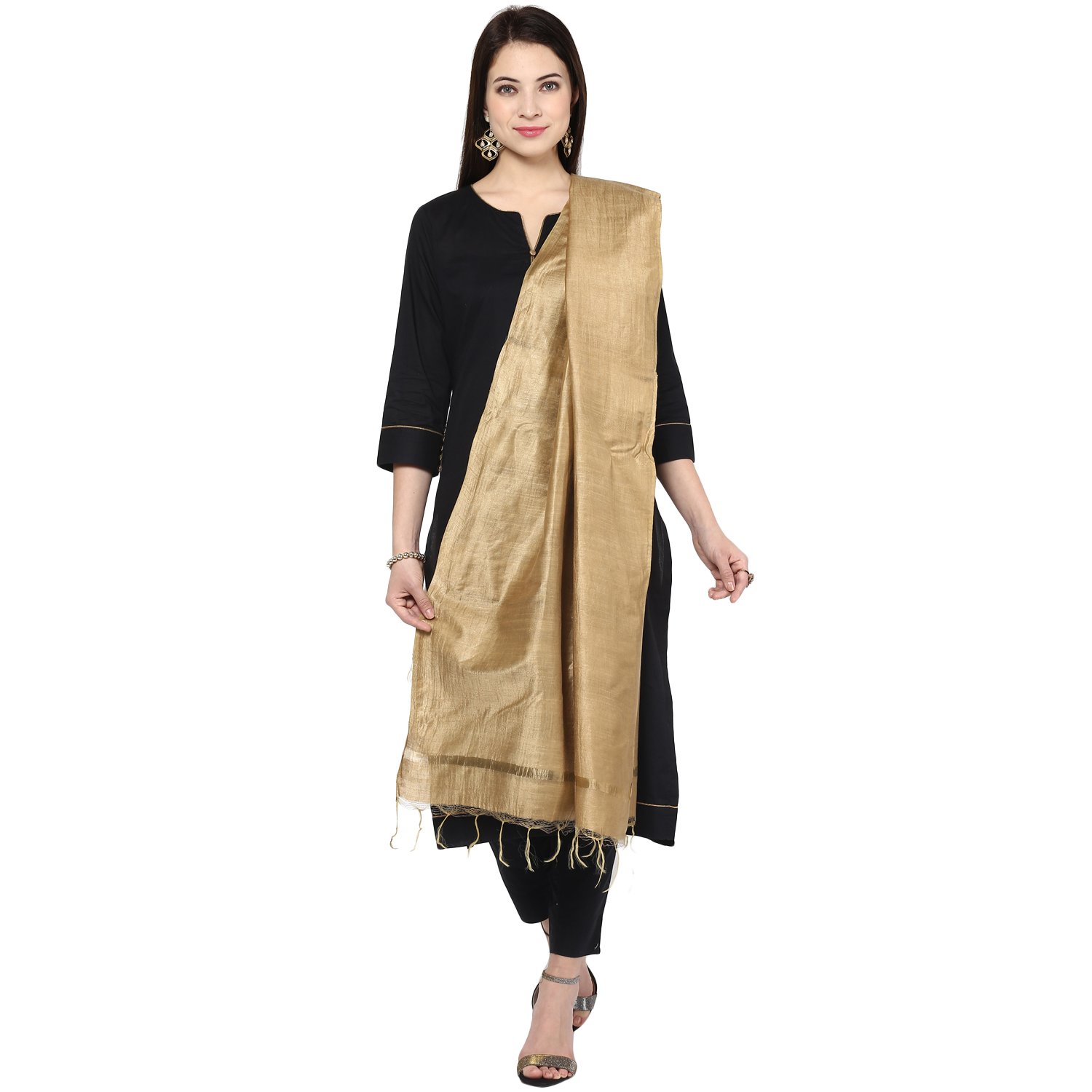 DUPATTA BAZAAR Women's Gold Cotton Silk Dupatta