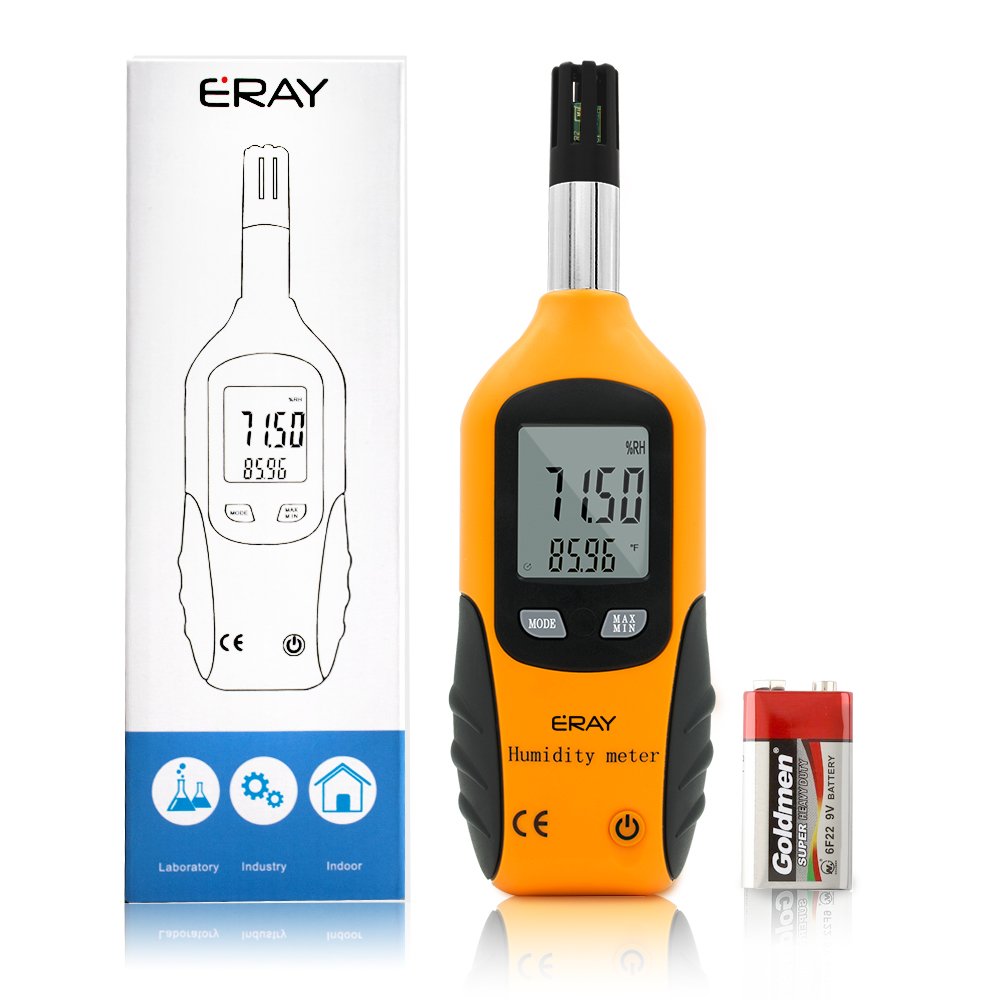 Digital Psychrometer Thermometer Hygrometer with Backlight, ERAY Temperature and Humidity Reader Meter Thermo-Hygrometer with Dew Point and Wet Bulb Temperature, 9V Battery Included