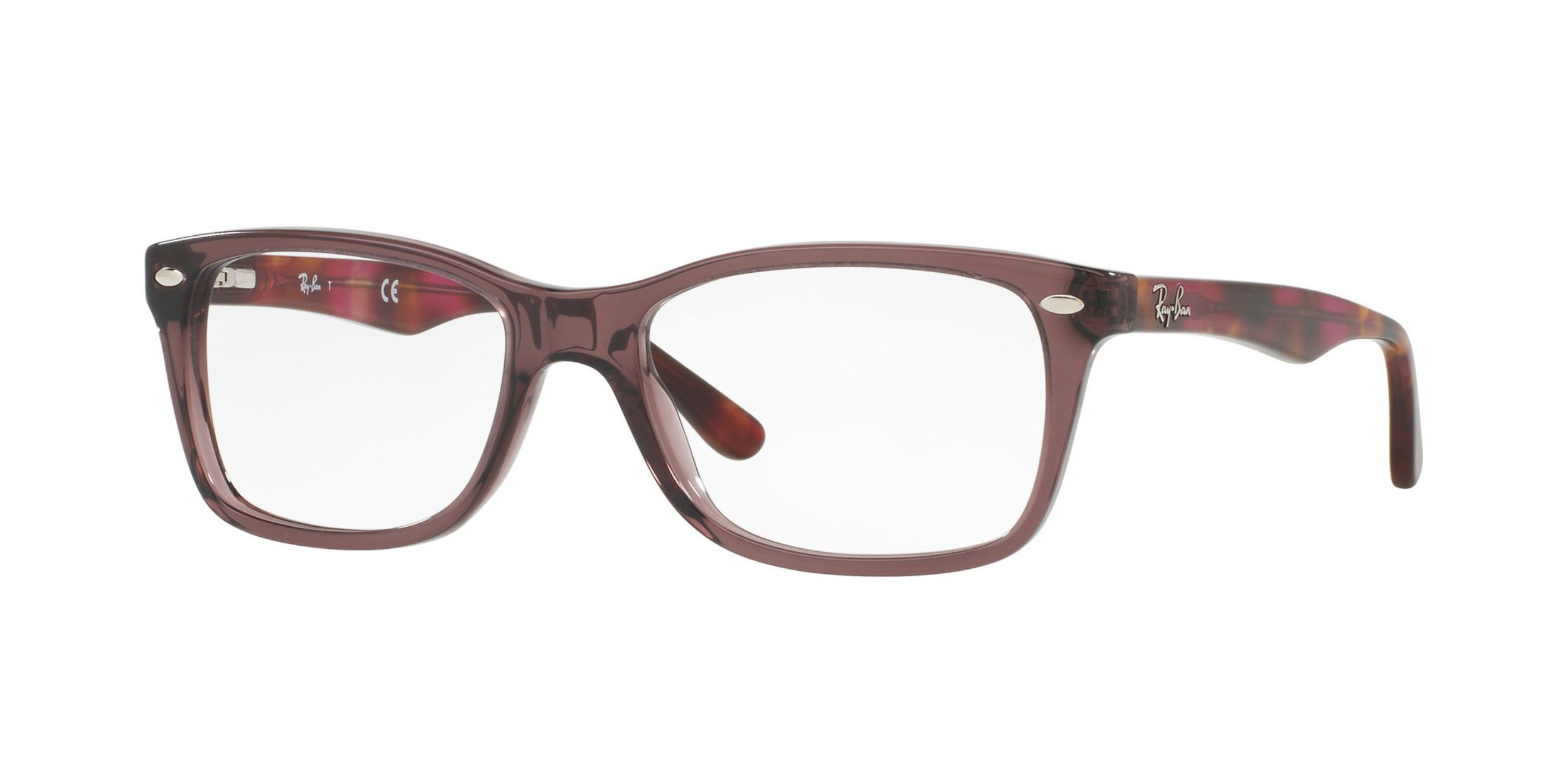 Ray-Ban RX5228 Square Prescription Eyeglass Frames, Opal Brown/Demo Lens, 55 mm