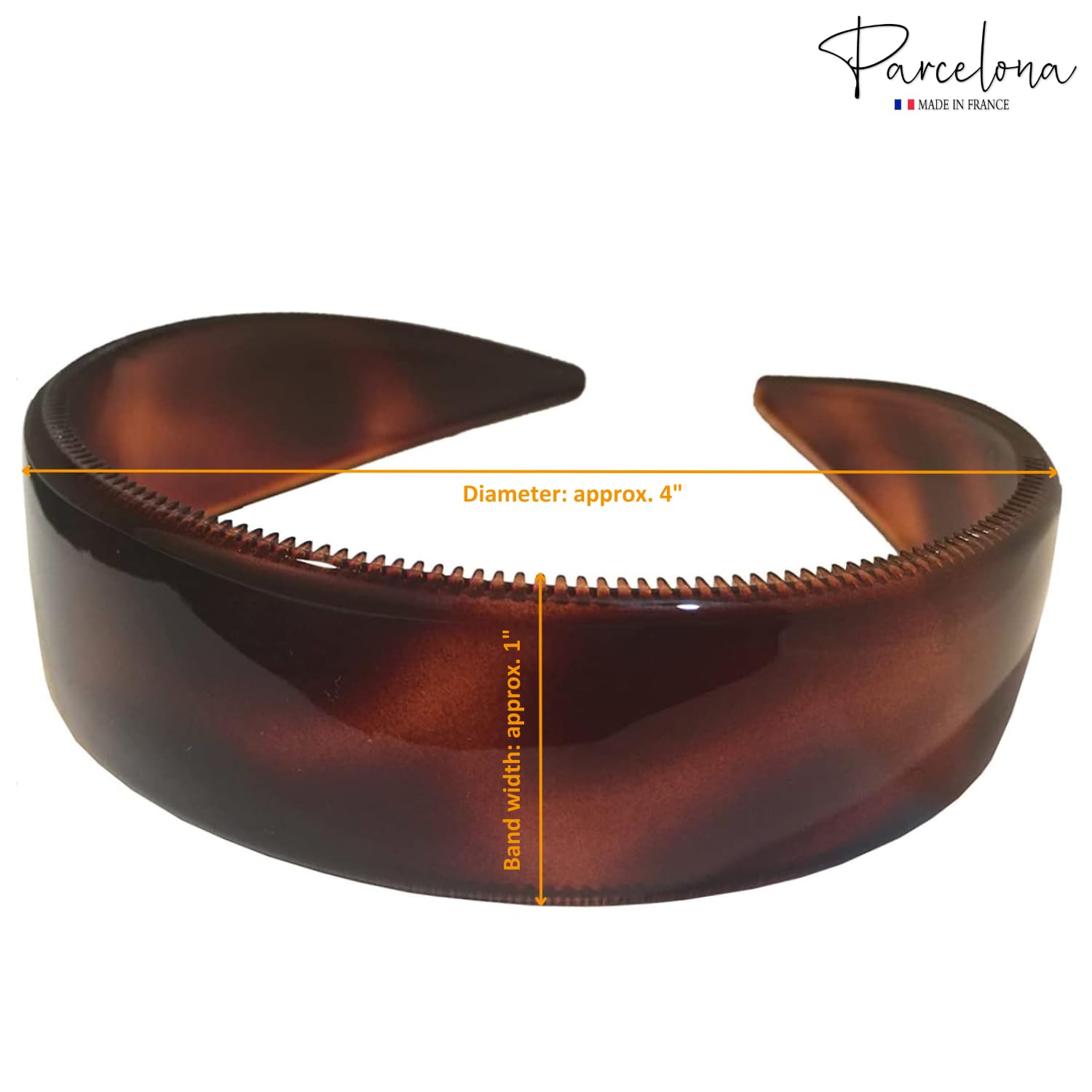 Parcelona French (Set of 2) Wide 1 Inch Tortoise Shell Brown and Black Hair Headbands with Inner Teeth Nibs