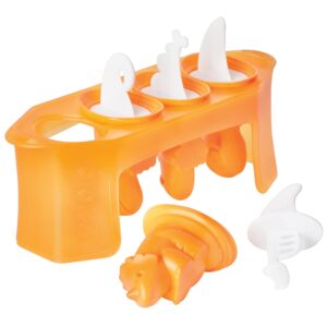 tovolo silicone popsicle molds with sticks (dino) - ice pop molds with 4 cavities for homemade flavored ice pops & frozen snacks - popsicle maker with drip-guards, dishwasher safe & bpa-free