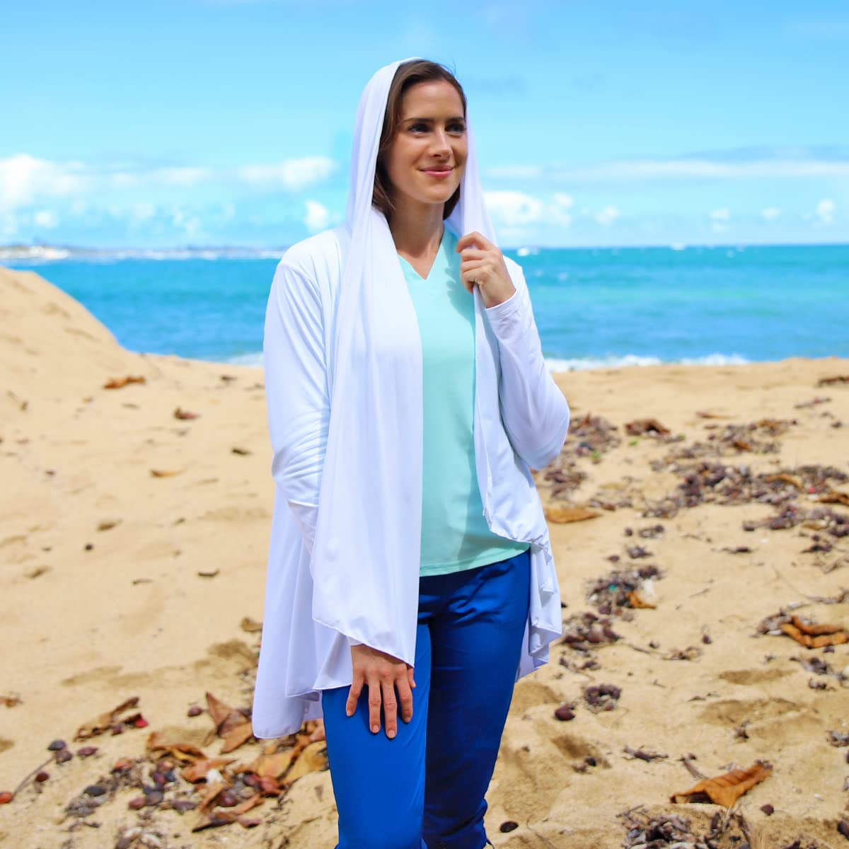 UV SKINZ Women’s Hooded Resort Wrap with UPF 50+ Sun Protection – Sun Shawl, Travel Wrap, Sun Coverups for Women - 2XL - White