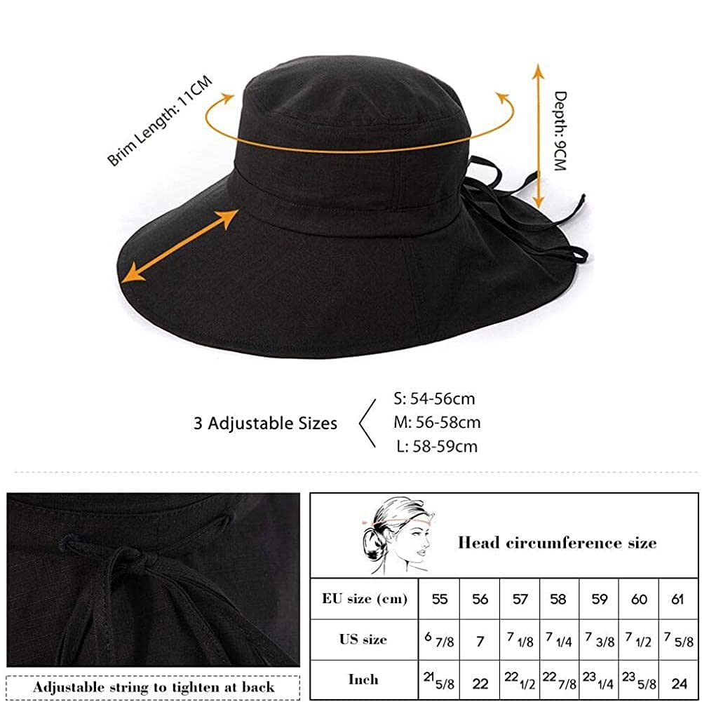 Packable Summer Flap Cover Cap Cotton UPF 50+ Sun Shade Hat with Neck Cord Wide Brim for Women Beige Medium 56-57cm