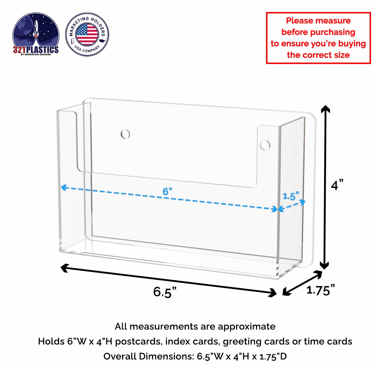 2 Pack Postcard Holder Clear Acrylic Holds 6 x 4 Inch Paper Card Display Wall Mount Single Pocket System Small Hand Out Catalog Organizer by Marketing Holders