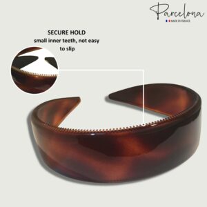 Parcelona French (Set of 2) Wide 1 Inch Tortoise Shell Brown and Black Hair Headbands with Inner Teeth Nibs