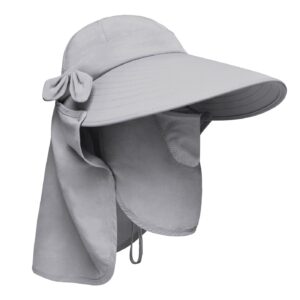 lenikis women's upf+50 sun visor detachable flap hat foldable wide brimmed uv protection hats grey