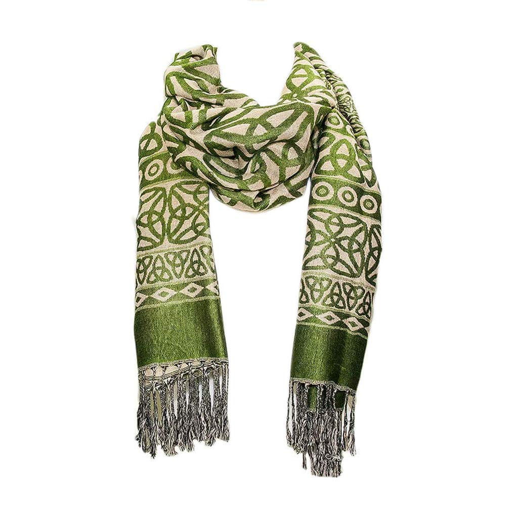 Ladies Celtic Heritage Scarf, Ancient Celtic Style Design, Moss Green