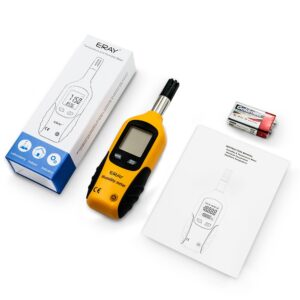 Digital Psychrometer Thermometer Hygrometer with Backlight, ERAY Temperature and Humidity Reader Meter Thermo-Hygrometer with Dew Point and Wet Bulb Temperature, 9V Battery Included