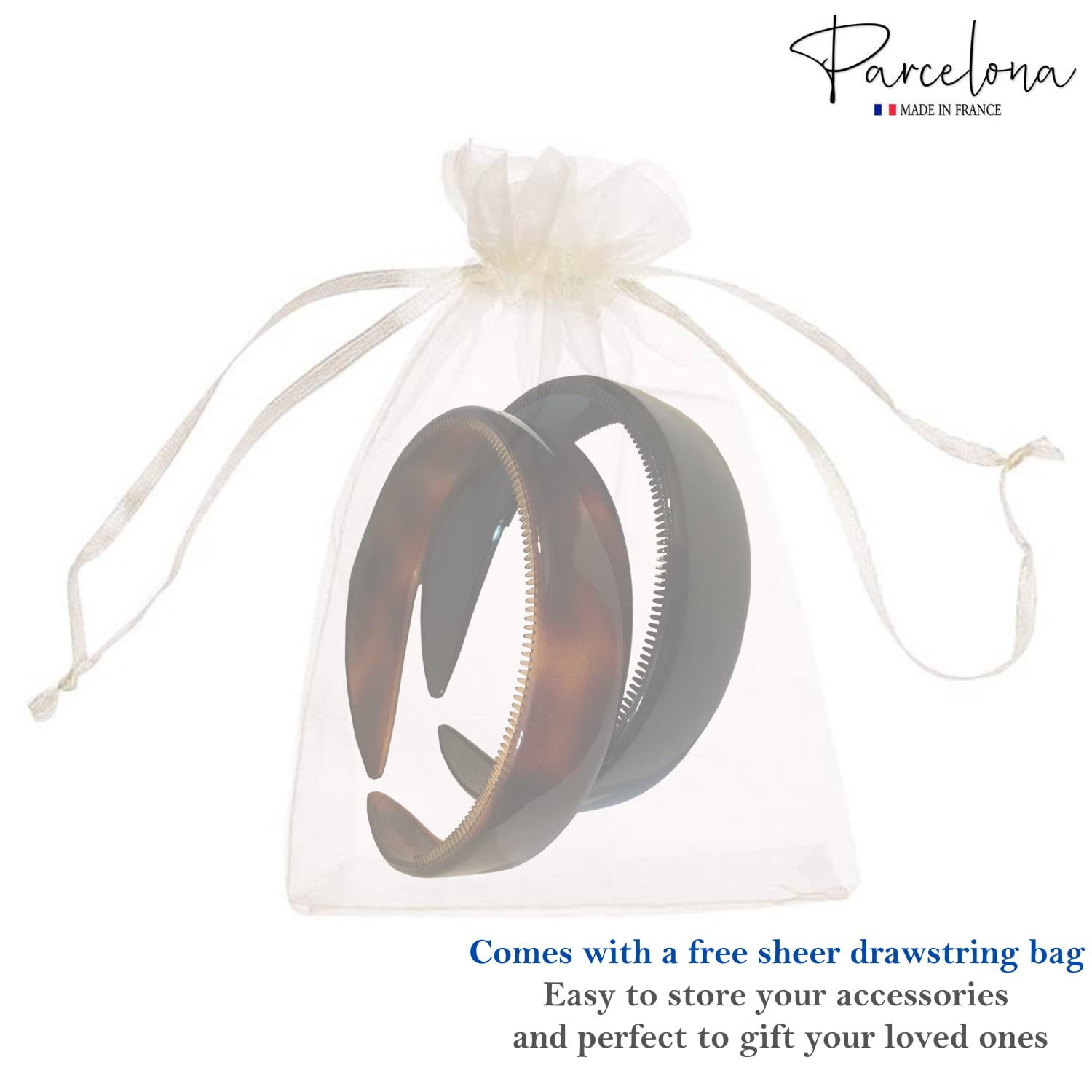 Parcelona French (Set of 2) Wide 1 Inch Tortoise Shell Brown and Black Hair Headbands with Inner Teeth Nibs