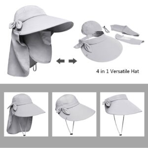 lenikis Women's UPF+50 Sun Visor Detachable Flap Hat Foldable Wide Brimmed UV Protection Hats Grey