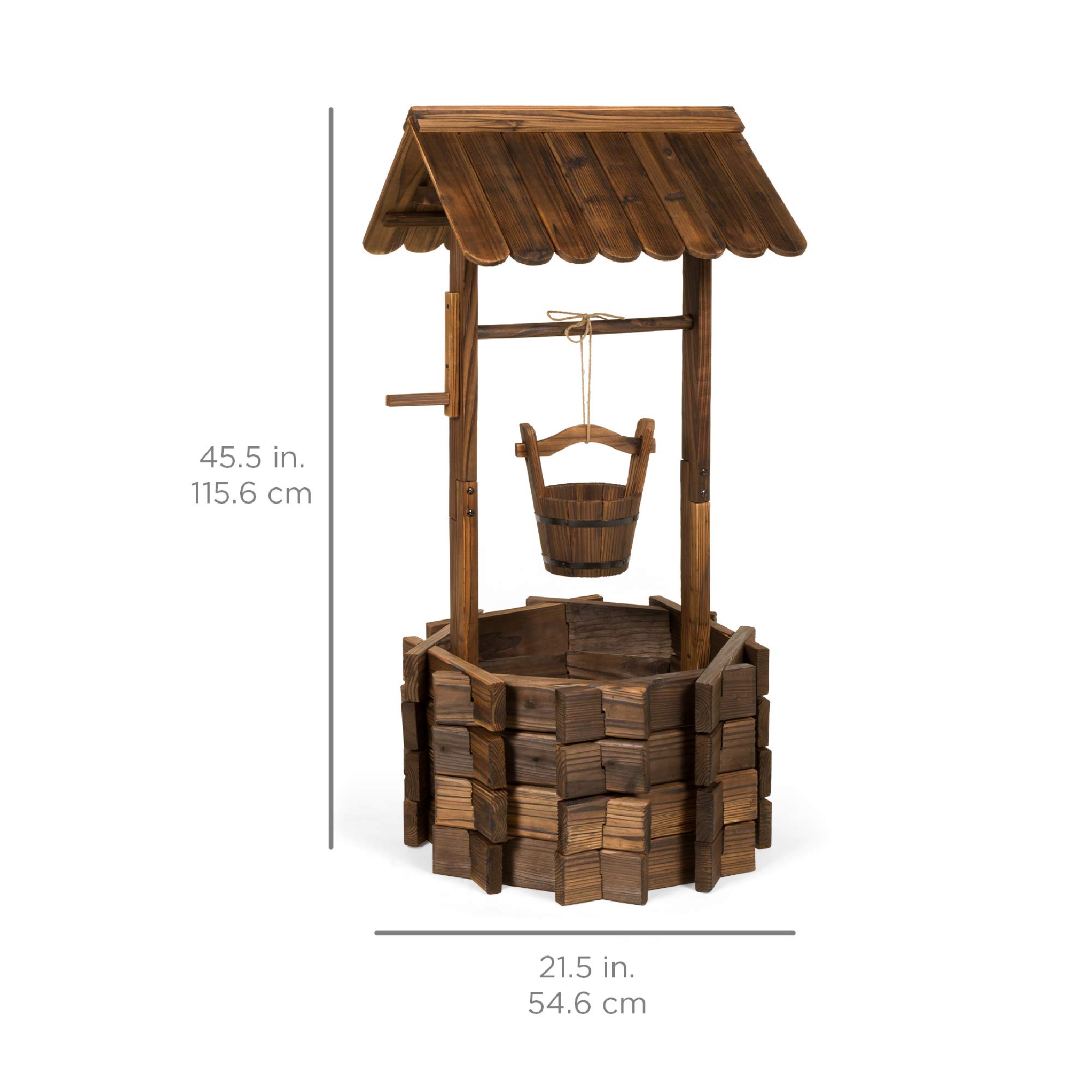 Best Choice Products Rustic Wooden Wishing Well Planter Outdoor Home Décor for Patio, Garden, Yard w/Hanging Bucket