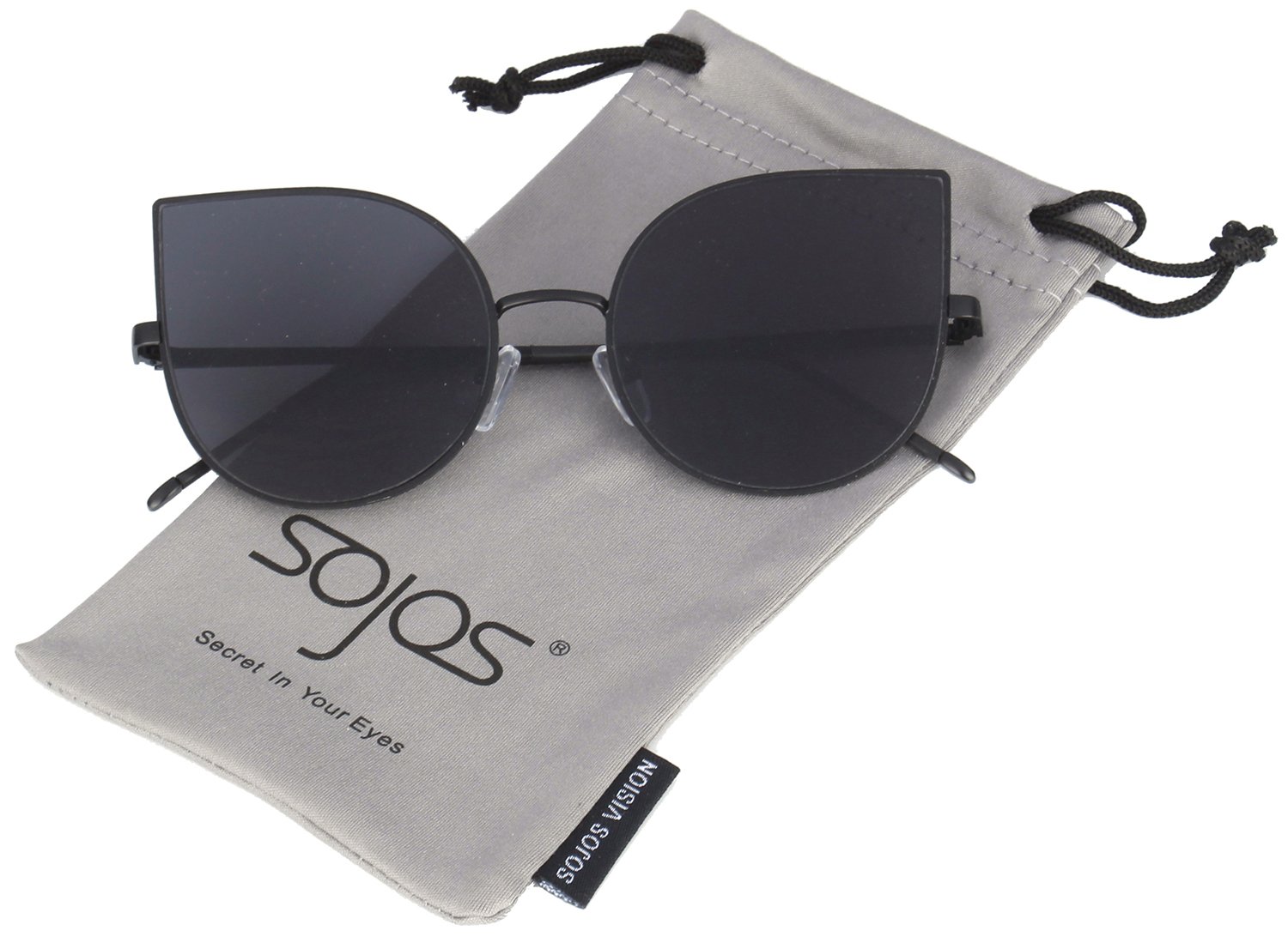 SOJOS Cat Eye Mirrored Flat Lenses Ultra Thin Light Metal Frame Women Sunglasses SJ1022 with Black Frame/Grey Lens