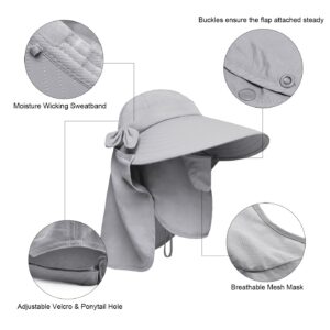 lenikis Women's UPF+50 Sun Visor Detachable Flap Hat Foldable Wide Brimmed UV Protection Hats Grey