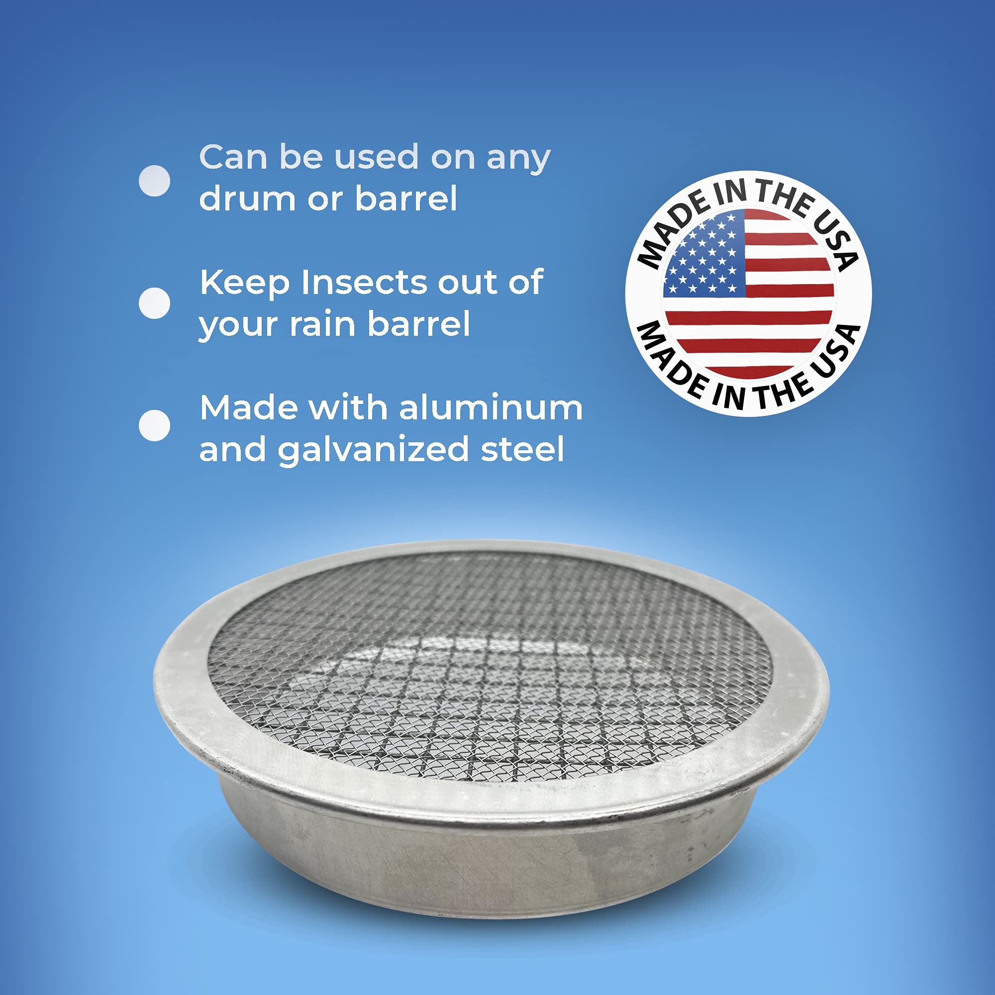 Rain Barrel Screen: 6 inch Aluminum Installs in Minutes - Keep Mosquitos and Debris Out Of Your Rain Barrel - Rain Barrel Diverter Kit - Rainwater Collection System - Rain Barrels - Rain Barrel Kit