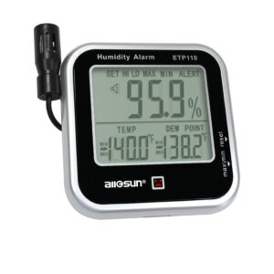 ALLOSUN Digital Thermometer Hygrometer Indoor Humidity Greenhouse Temperature Monitor Alarm Long Probe Gauge Dew-Point Meter with LCD Display