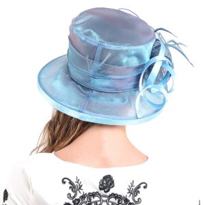 F&N STORY Lady Kentucky Church Derby Dress Wedding Party Hat Drown Brim S043 (Peacock Blue)