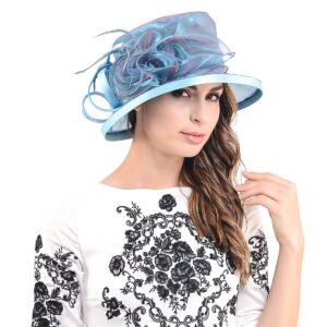 F&N STORY Lady Kentucky Church Derby Dress Wedding Party Hat Drown Brim S043 (Peacock Blue)