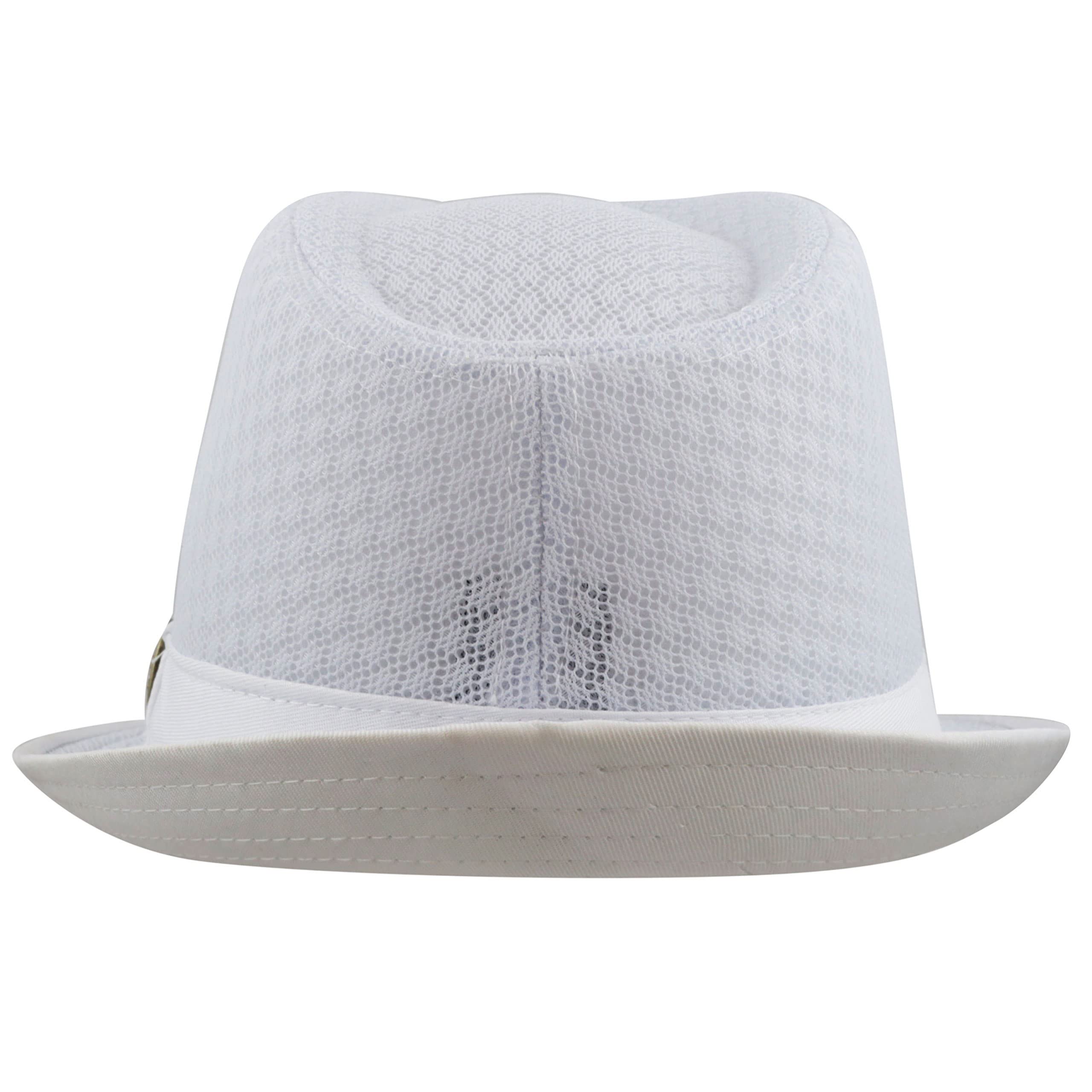 The Hat Depot Light Weight Classic Soft Cool Mesh Crushable Fedora hat (L/XL, White)