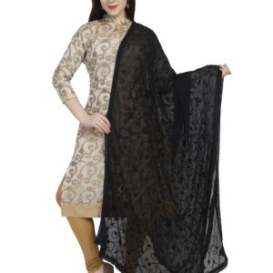 DUPATTA BAZAAR Woman's Embroidered Black Chiffon Dupatta with Lace Border