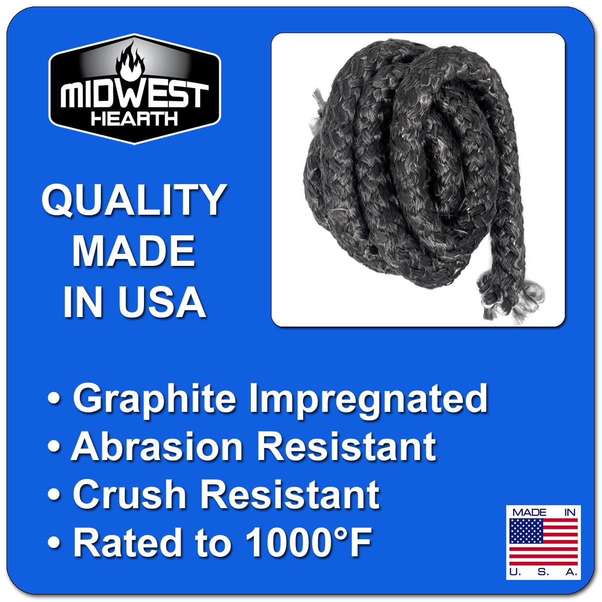 Midwest Hearth Wood Stove Replacement Gasket Kit for Woodburning Stoves - Graphite Impregnated Fiberglass Gaskets and Adhesive (3/4" x 84" Rope)