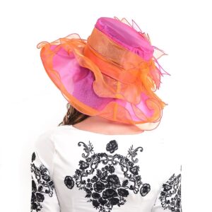 Ladies Kentucky Derby Church Hat Wide Brim Leaf Flower Bridal Dress Hat s037, Rose&orange, Medium