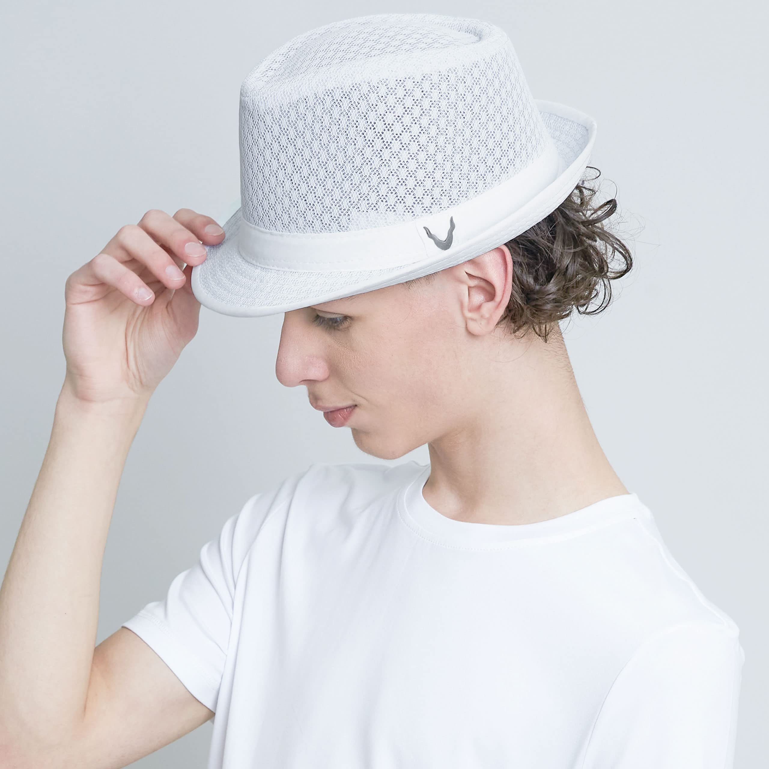 The Hat Depot Light Weight Classic Soft Cool Mesh Crushable Fedora hat (L/XL, White)