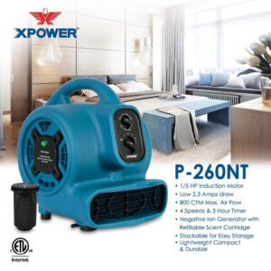 XPOWER P-260NT Freshen Aire Scented Air Mover Scent Diffusing Fan + Ionizer for Immediate Scenting, Cooling, Ventilating, & Drying of Large Areas Blue