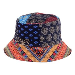 byos fashion cotton unisex summer printed bucket sun hat cap, various patterns available (hippie patch multi red)