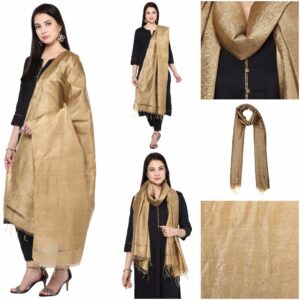 DUPATTA BAZAAR Women's Gold Cotton Silk Dupatta