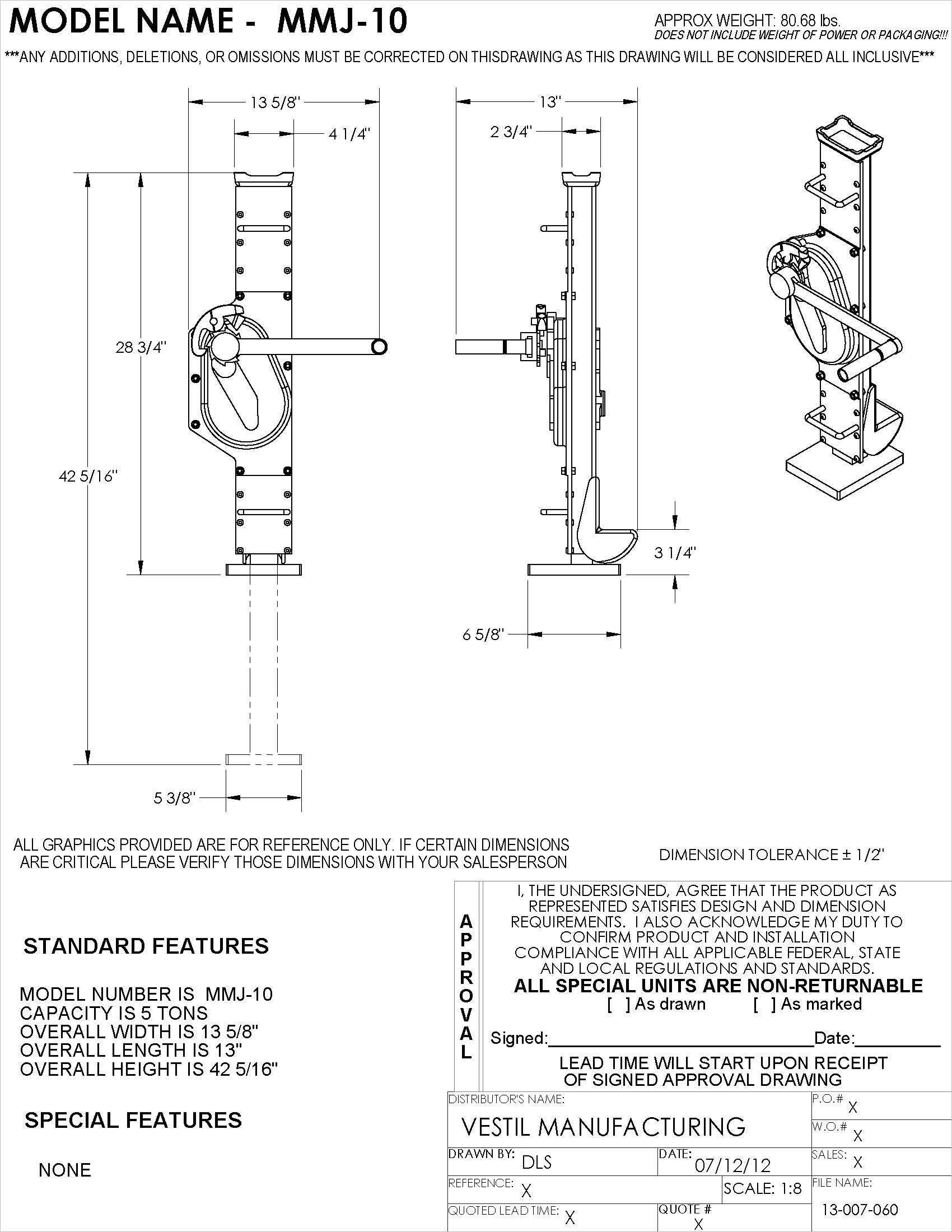 Vestil MMJ-10 Mechanical Machinery Jack 13 in. x 13-5/8 in. x 42-5/16 in. 10,000 Lb. Capacity Blue