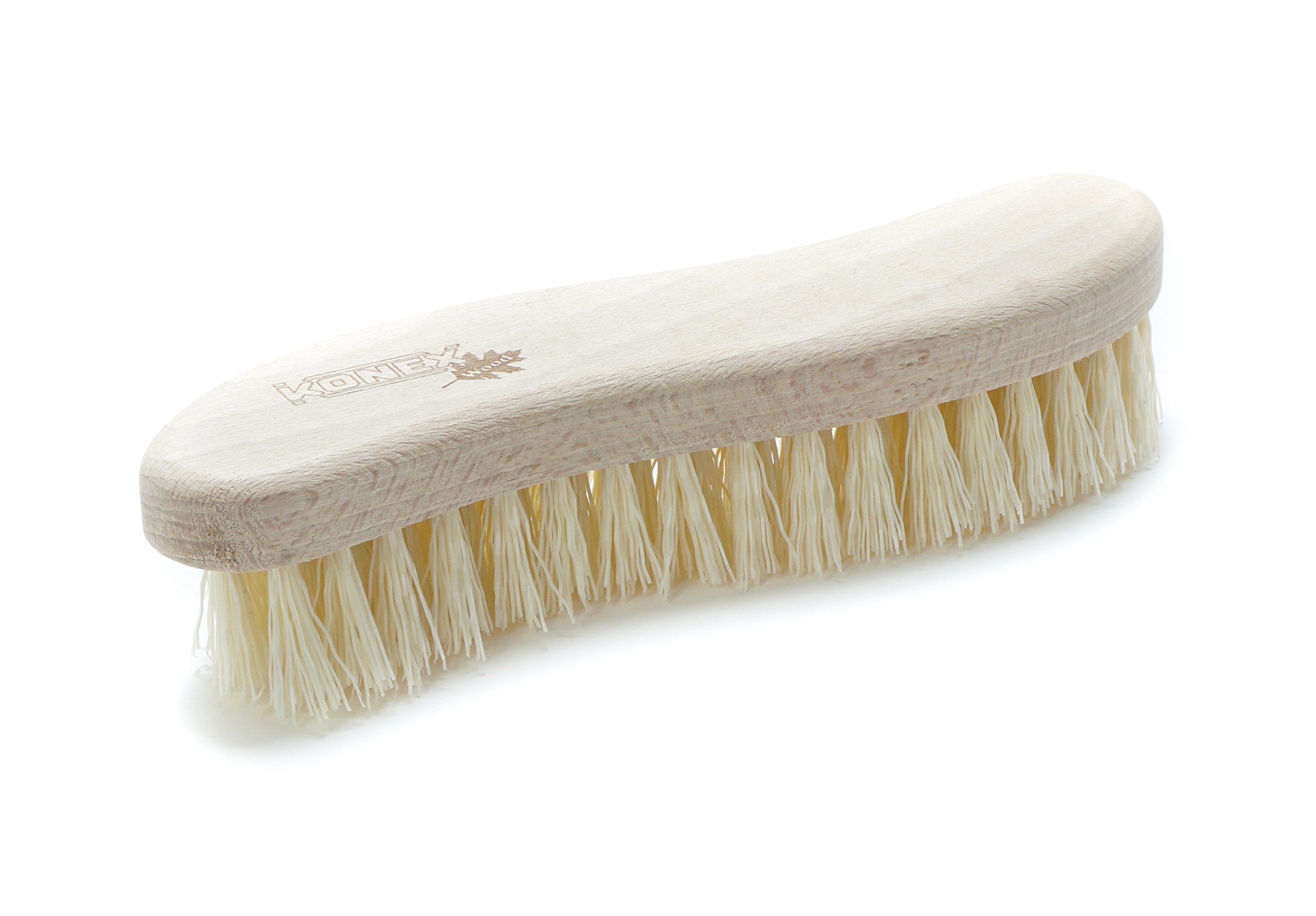 Konex Stiff Bristle Brush - Heavy Duty Scrub Brush with Old-Fashioned Light Wood Design, Curved for Bathtubs, Wall and Floor Tiles - Wooden Scrub Brush for Grime and Mildew Removal (S-Shaped)