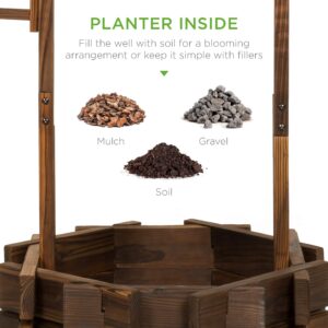 Best Choice Products Rustic Wooden Wishing Well Planter Outdoor Home Décor for Patio, Garden, Yard w/Hanging Bucket