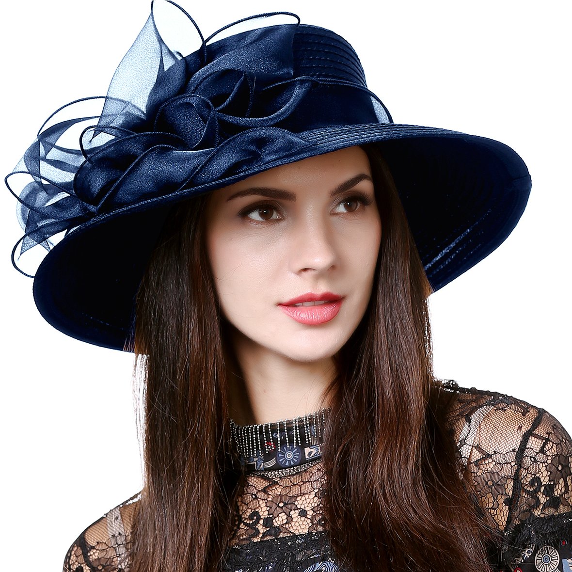 HISSHE Lightweight Kentucky Derby Church Dress Wedding Hat #S052, S062-navy, Medium