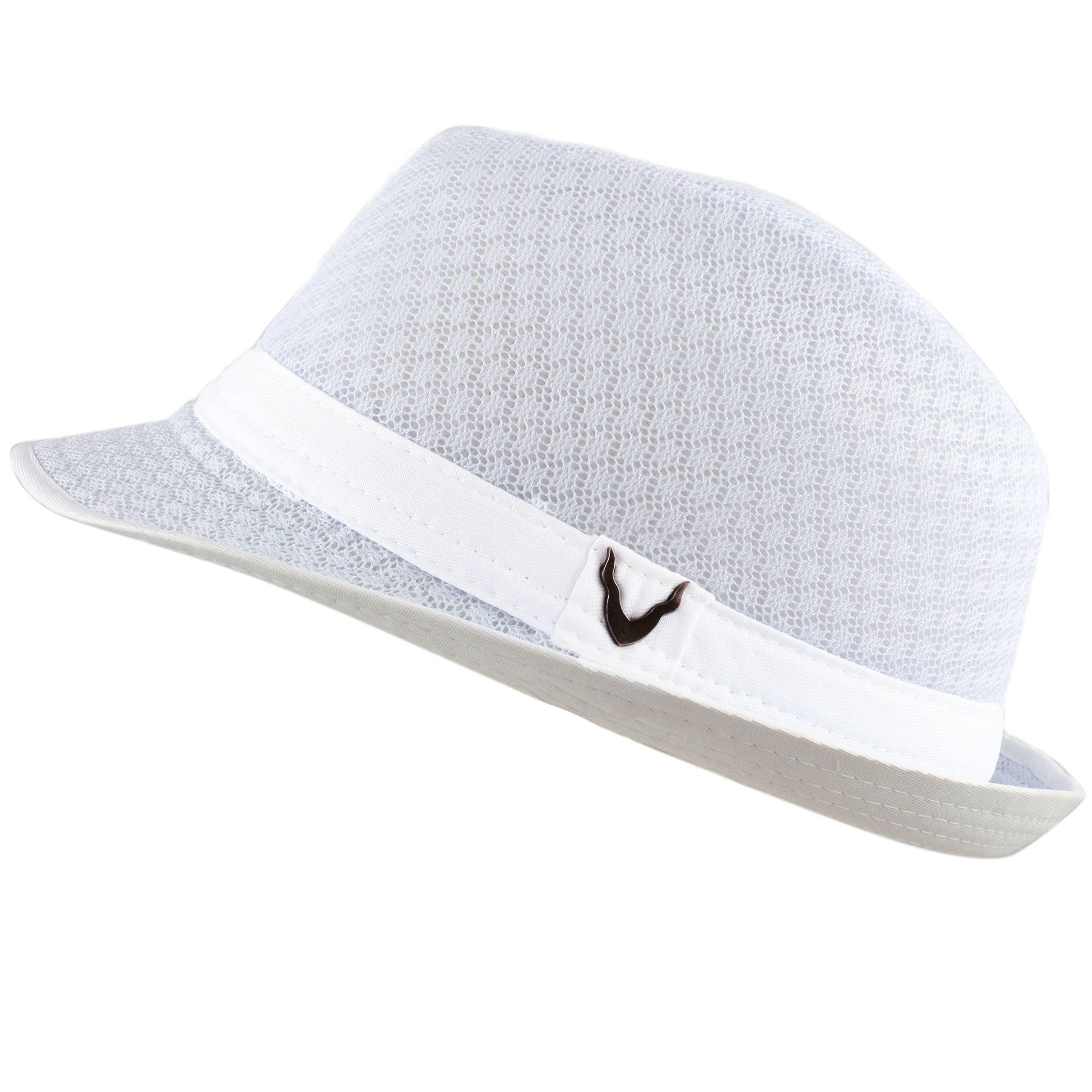 The Hat Depot Light Weight Classic Soft Cool Mesh Crushable Fedora hat (L/XL, White)