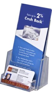 clear-ad - acrylic trifold brochure holder with business card pocket - rack card display - pamphlet stand - lhf-p100 (single pack)