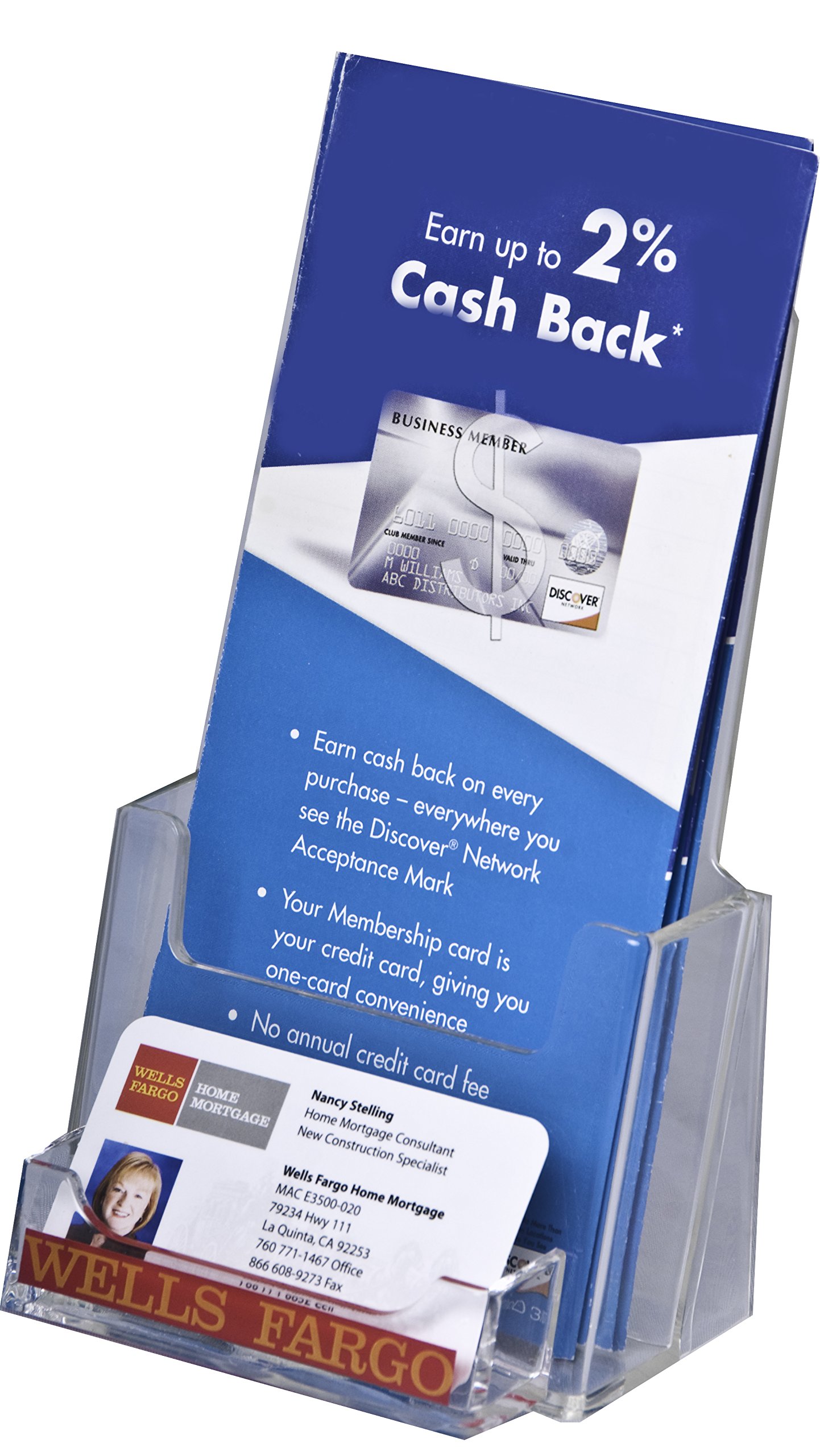 Clear-Ad - Acrylic Trifold Brochure Holder with Business Card Pocket - Rack Card Display - Pamphlet Stand - LHF-P100 (Single Pack)