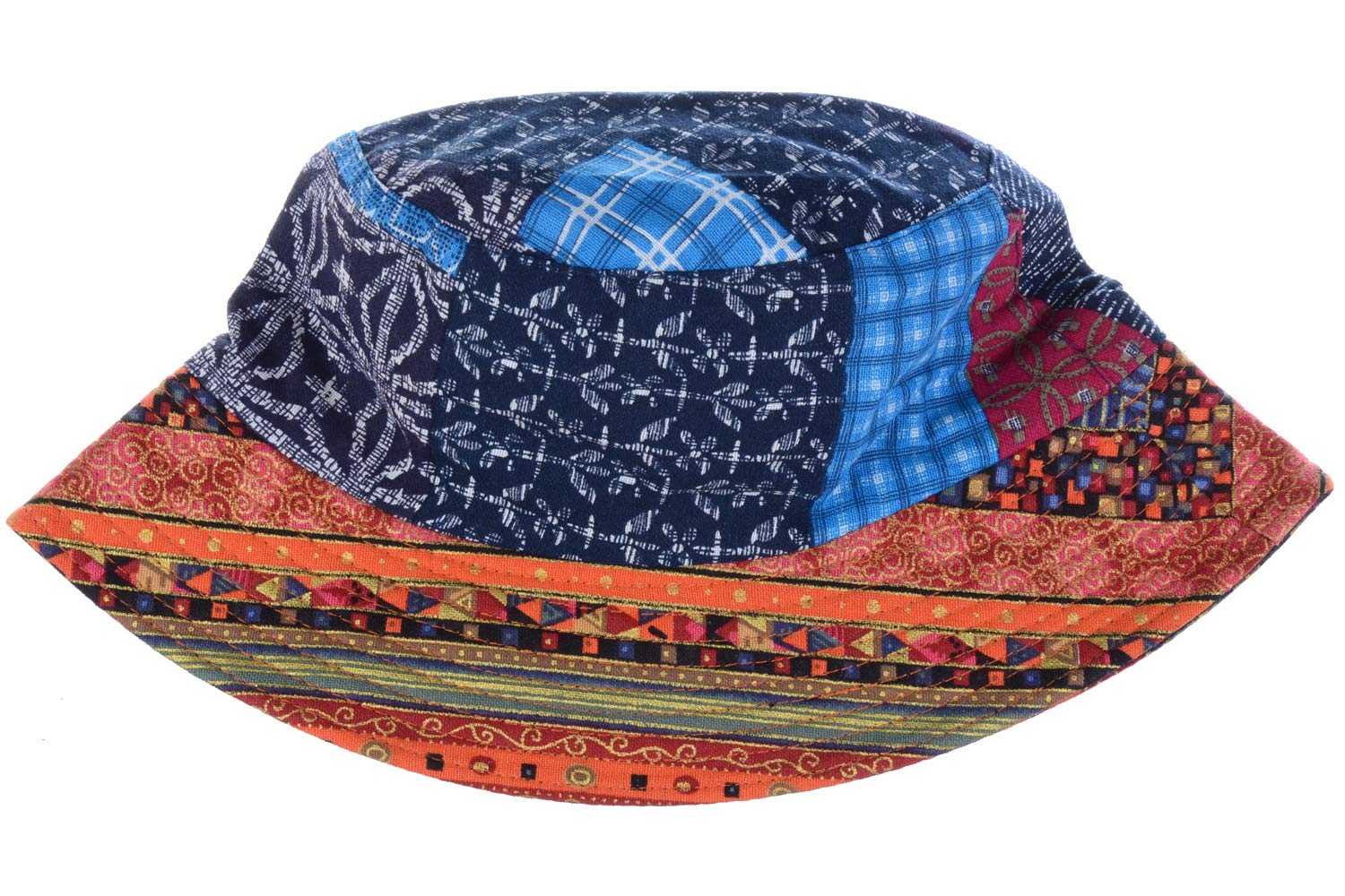 BYOS Fashion Cotton Unisex Summer Printed Bucket Sun Hat Cap, Various Patterns Available (Hippie Patch Multi Red)