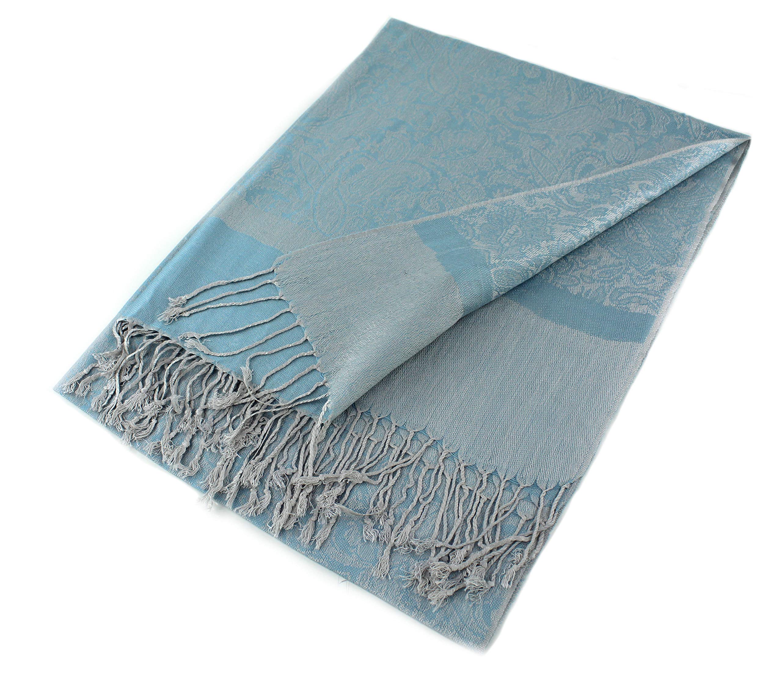 PASKMLNA Paisley Jacquard Pashmina Shawl Wrap Scarf Stole (Skyblue01890)