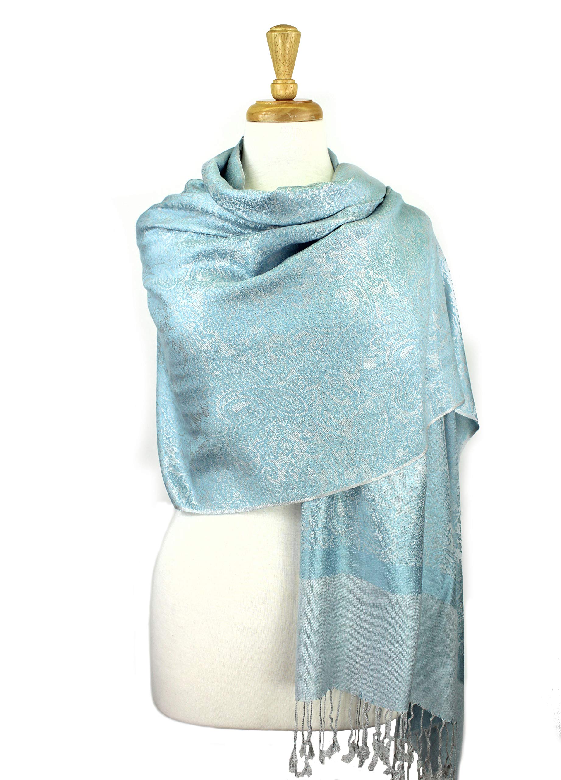 PASKMLNA Paisley Jacquard Pashmina Shawl Wrap Scarf Stole (Skyblue01890)