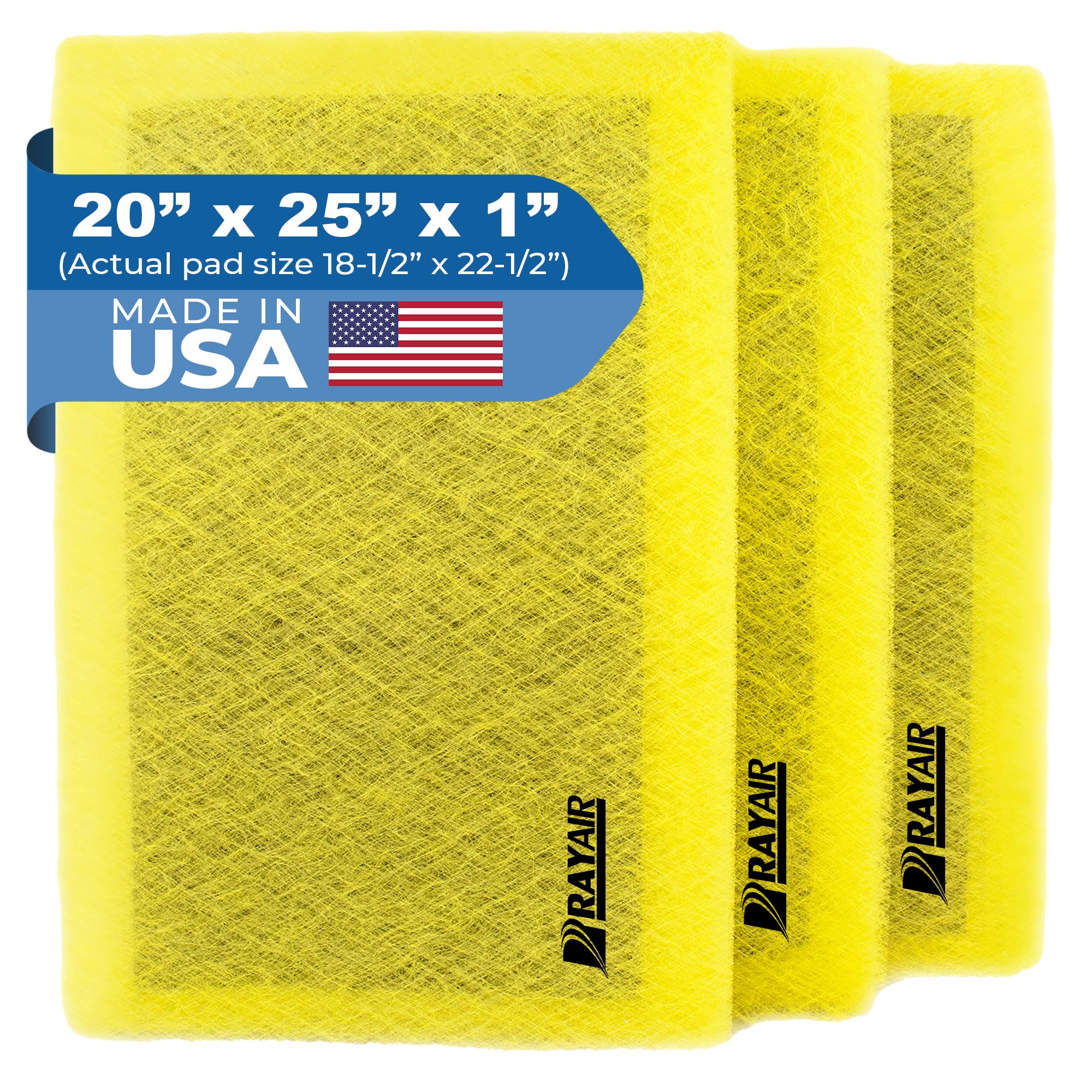 RAYAIR SUPPLY 20x25 Replacement Filter Pads Designed to Fit MicroPower Guard Air Cleaner 20x25 Refills (3 Pack) YELLOW