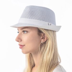 The Hat Depot Light Weight Classic Soft Cool Mesh Crushable Fedora hat (L/XL, White)