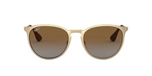 ray-ban rb3539 erika metal round sunglasses, matte gold/polarized grey gradient brown, 54 mm