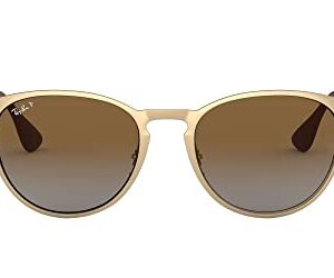 Ray-Ban RB3539 Erika Metal Round Sunglasses, Matte Gold/Polarized Grey Gradient Brown, 54 mm